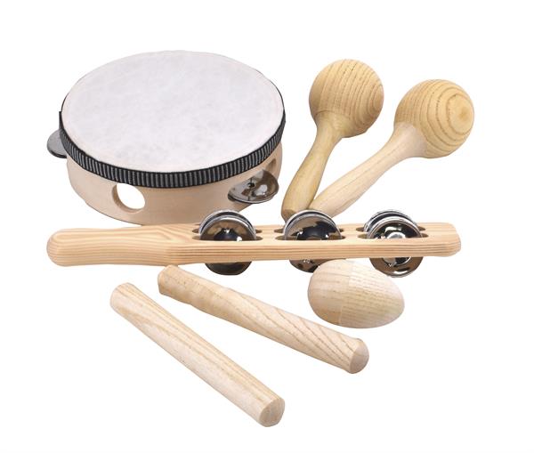 Holz Musikinstrumente Set für Kinder Tamburin Maracas Rassel Flöte Mundharmonika 